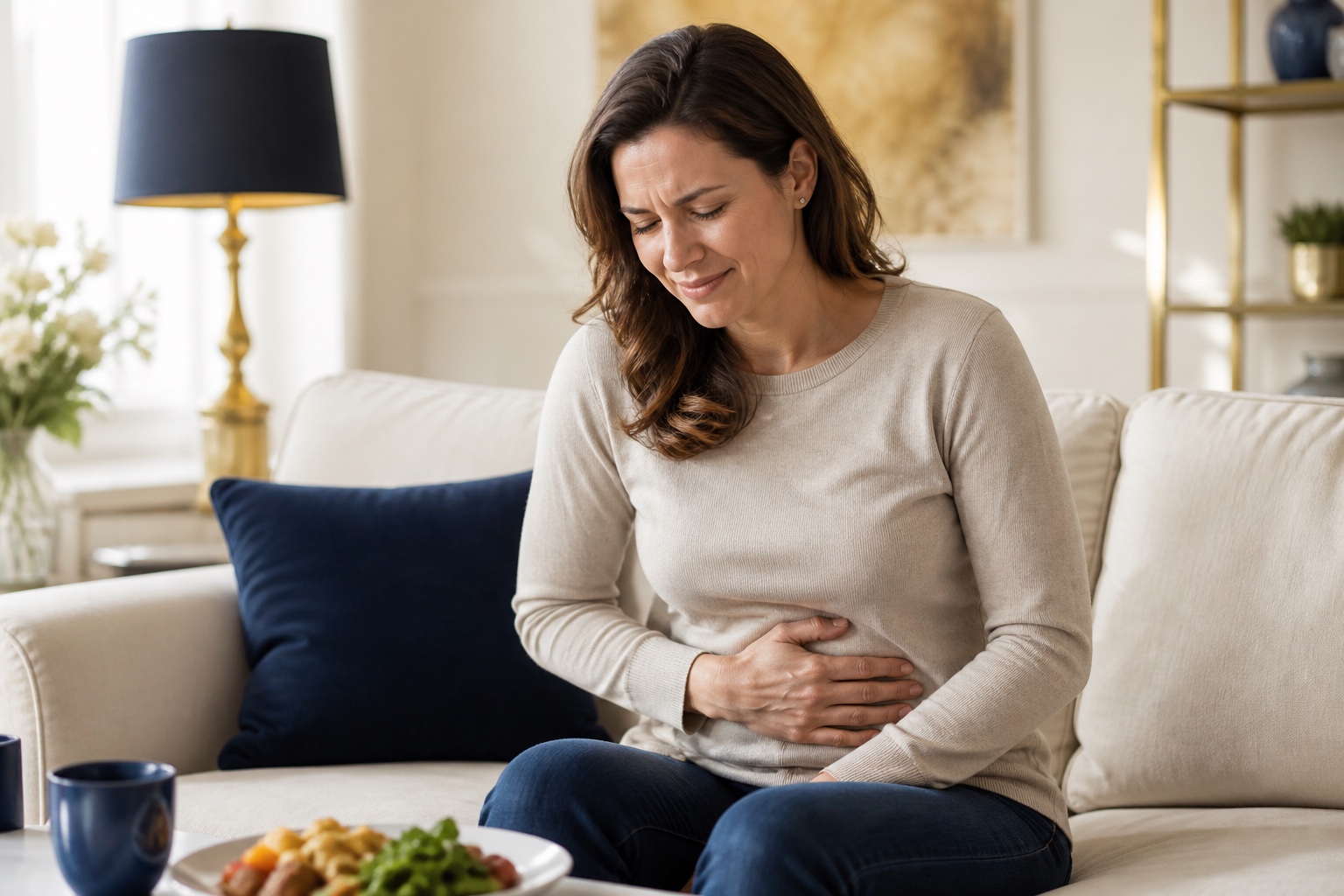 Pessoa com dor abdominal relacionada à vesícula