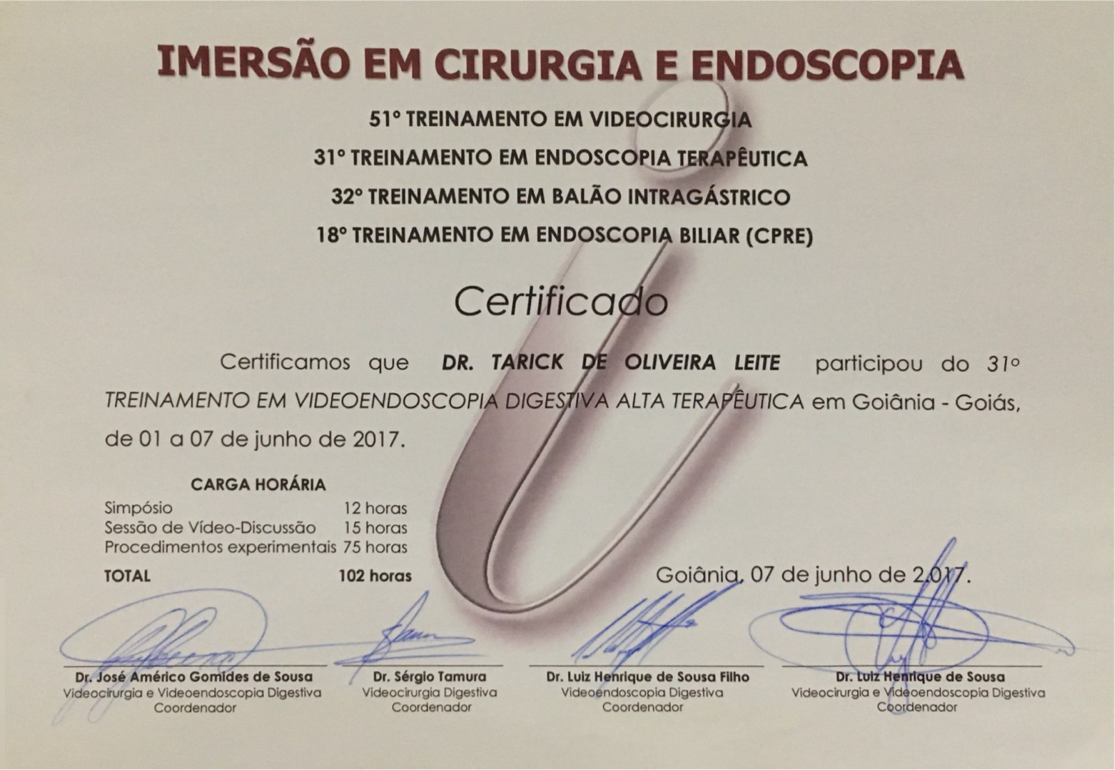 Certificado Imersão - Endoscopia